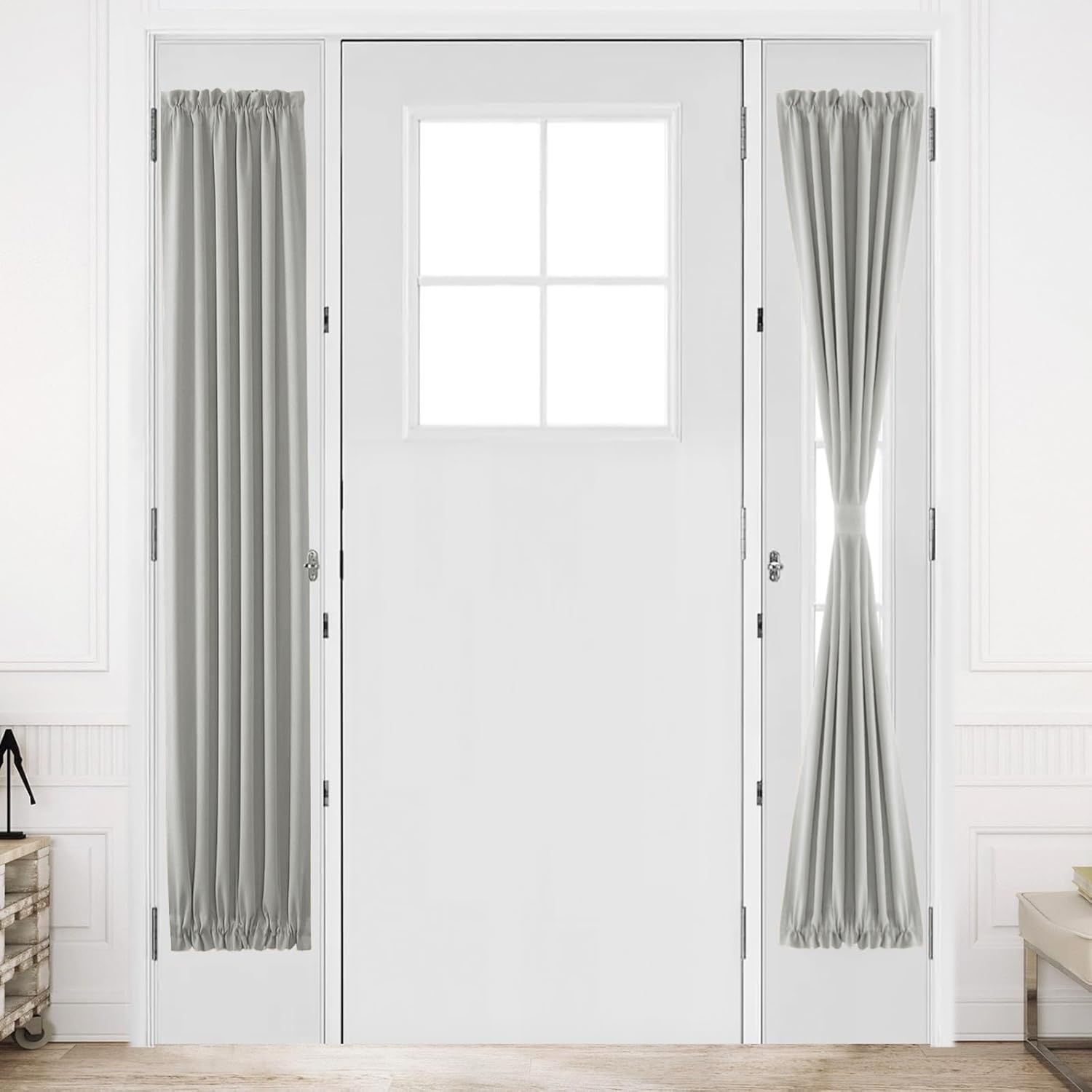DWCN French Door Curtains - Rod Pocket Thermal Blackout Panel for Glass Window, Kitchen and Patio - Privacy, 12 X 72 Inches Long, 1 Panel With Tieback, Silver Grey