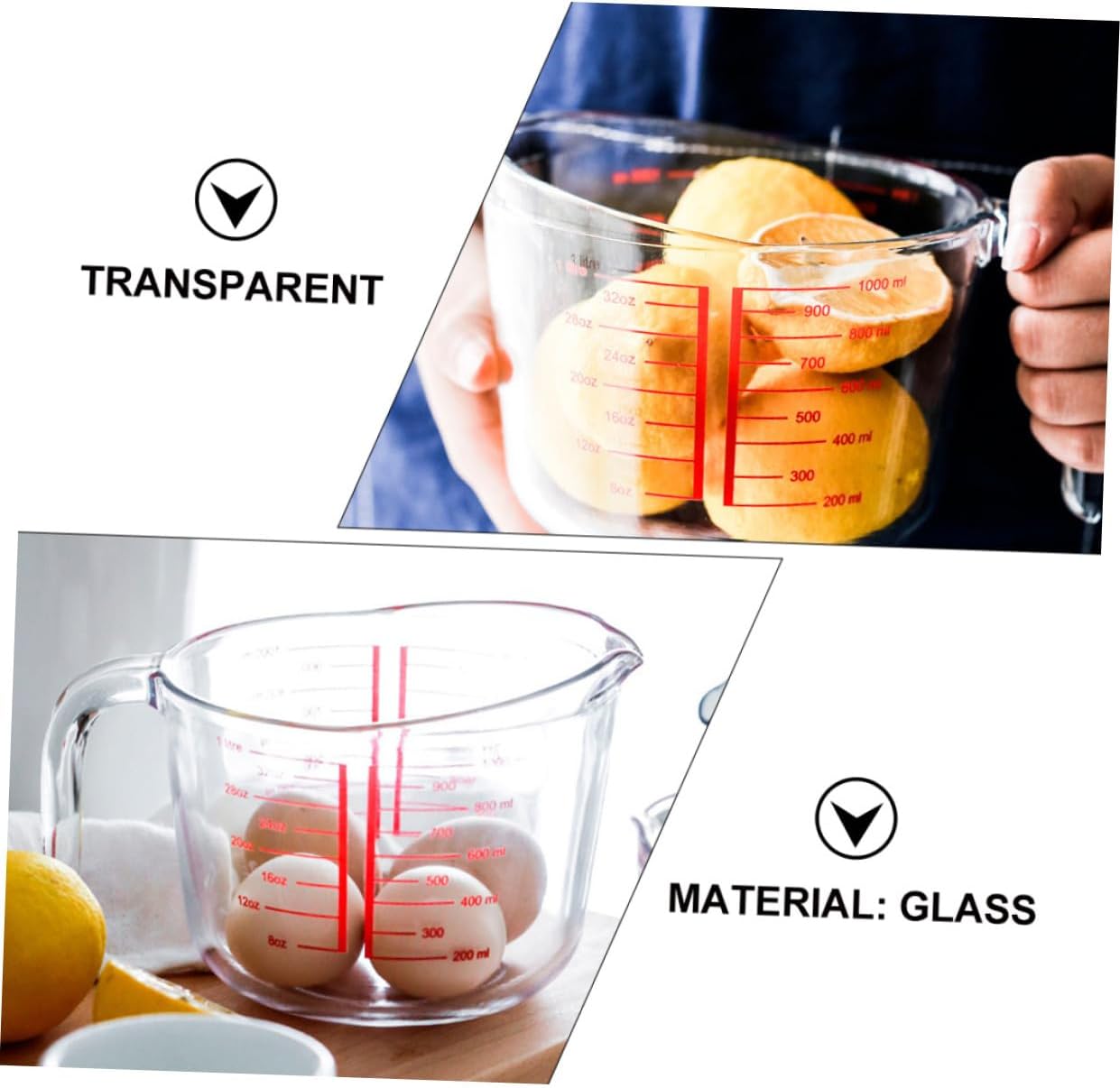 Kichvoe Tempered Glass Measuring Cup 1l Heat-resistant Scale Measure Cup Kitchen Baking Tool Sturdy Measuring Jug for Precise Liquid Measurement