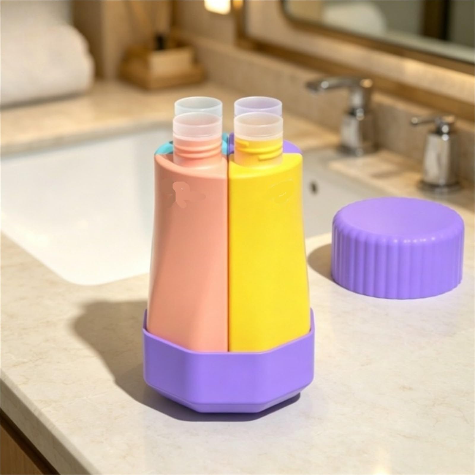 Set di bottiglie da viaggio in silicone 2 pezzi Per Shampoo, Lozione | Contenitore portatile for articoli da toeletta 4 in 1 for shampoo BodyWash da viaggio(Green)