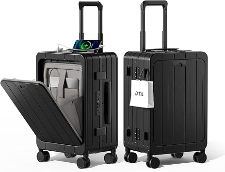 Top Opening PC Hard Shell 20-inch International Carry On Luggage - Zipperless, Aluminum Frame, No Zipper Suitcase, TSA Airline Approved Suitcases with Spinner Wheels Black, Carry-On 20-Inch