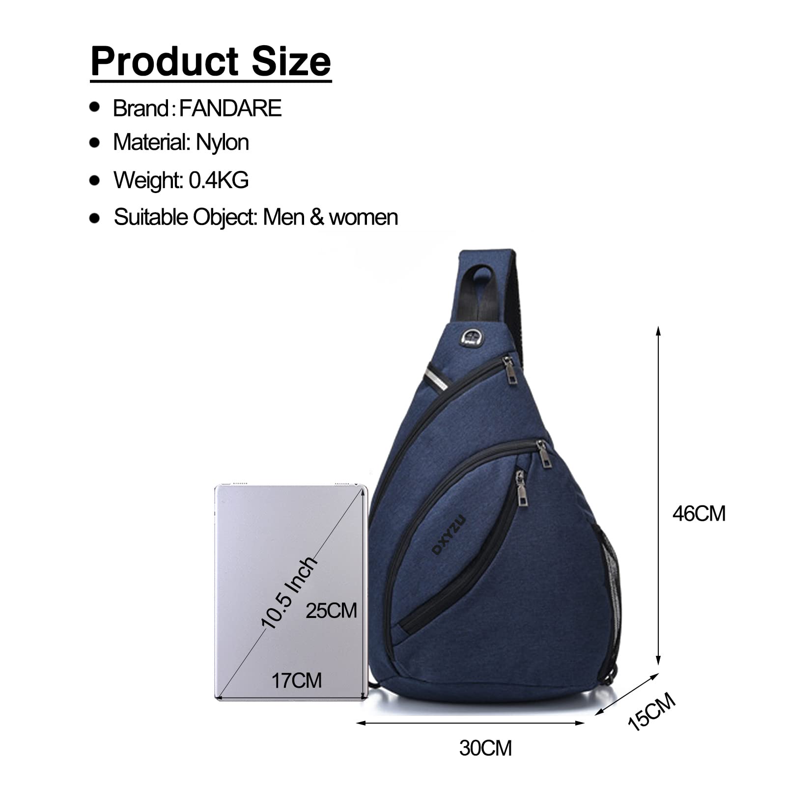 FANDARE Ultraligero Bolso Pecho Hombre Mujer Bolsos Cruzados Bolso de Pecho Bandoleras Cruzada Sling Crossbody Bag para Viaje Deportes Ciclismo Montañismo pequeña Mochila Impermeable Nailon Azul