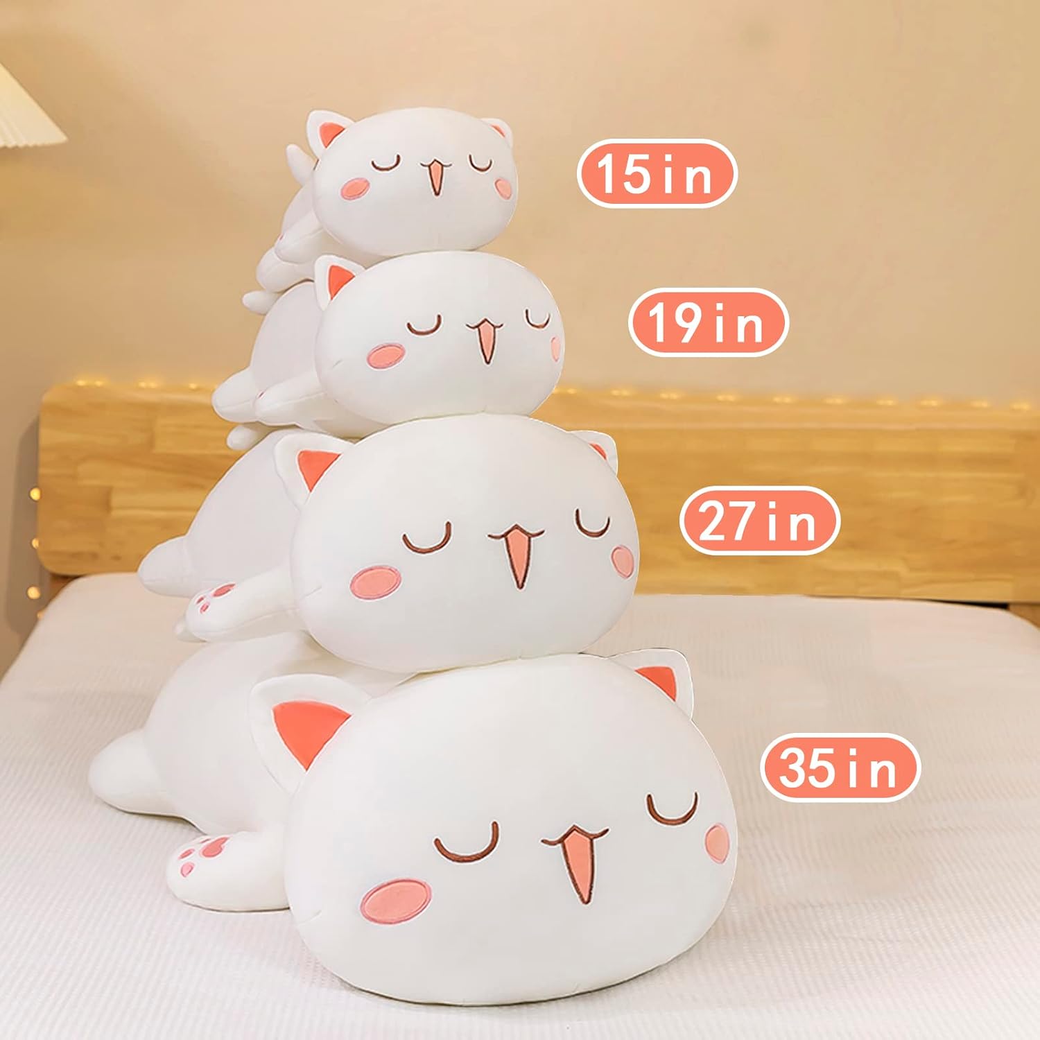 FUYU Cat Stuffed Animals, Soft Cat Plush Pillow Kawaii Kitten Stuffed Animal Toy Gifts for Kids Boys Girls Room Decor (White Squinted Eyes,19in/50cm) - Image 7