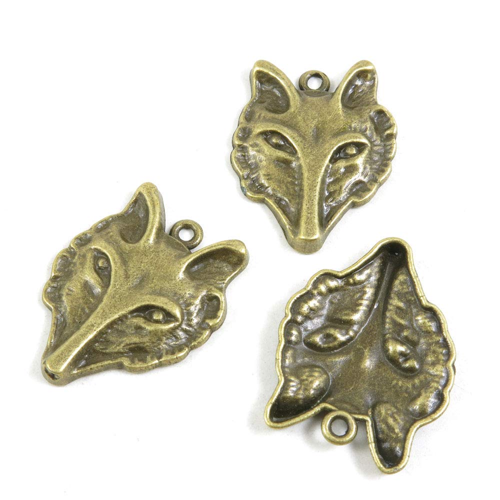 20 Pieces Antique Bronze Tone Jewelry Charms P8HB9Q Fox Head Craft Art Making Crafting Beading