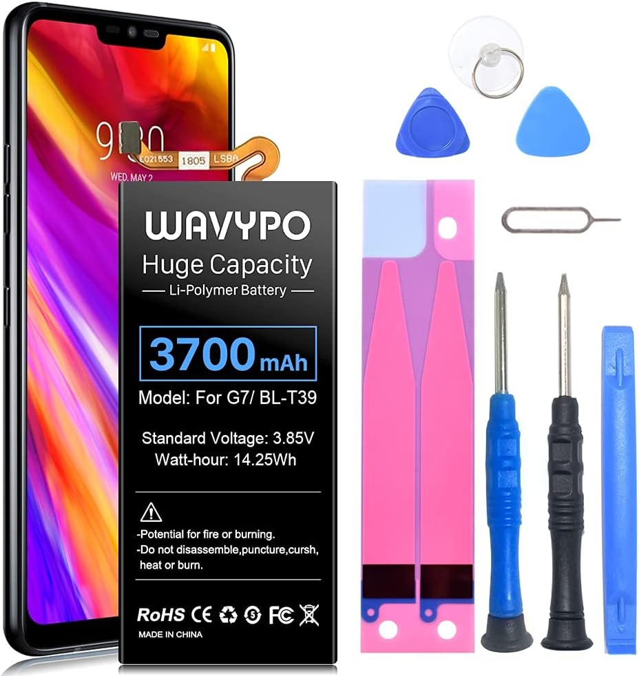 Wavypo 3700mAh Battery for LG G7 ThinQ/BL-T39 LMG710VM Verizon, Upgraded Li-Polymer G710 G7 Spare Batteries Replacement with Full Repair Tool Kit