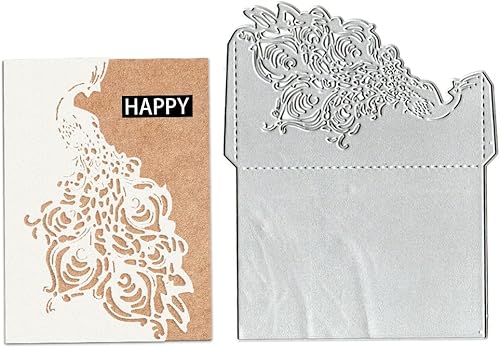 Marco de tarjetas plegado de pavo real para hacer tarjetas, juegos de troqueles de corte de pájaros florales, plantillas de encaje para álbumes de