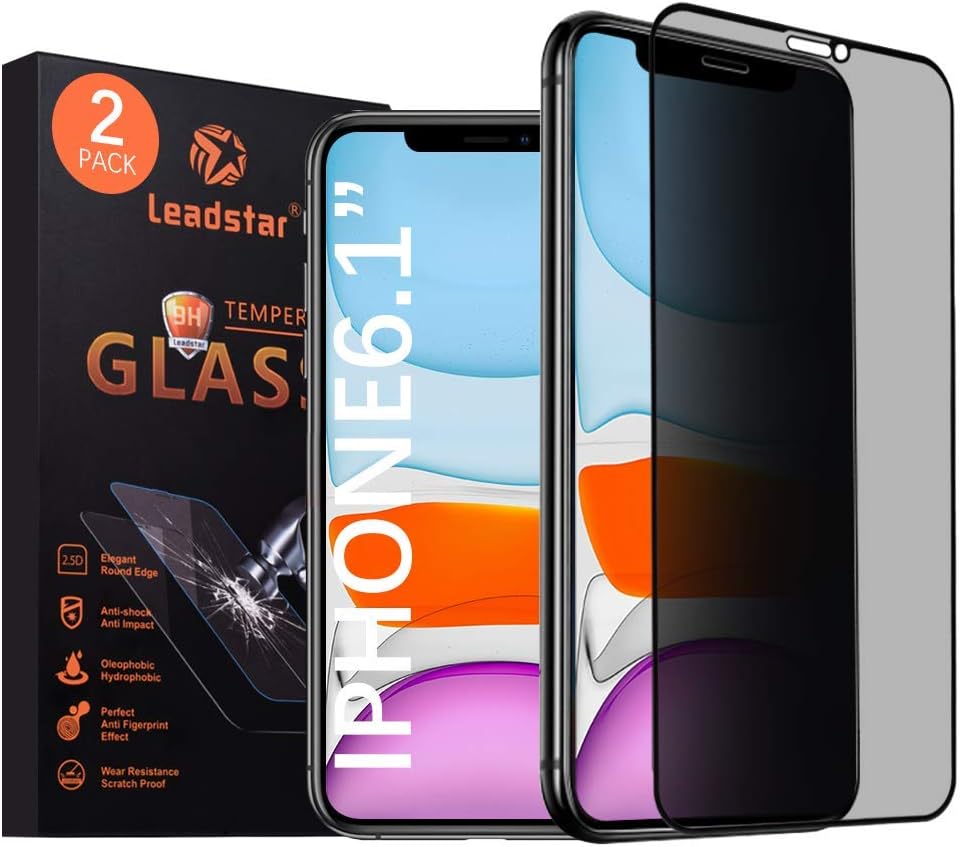 Leadstar Compatible iPhone 11 and iPhone XR Privacy Screen Protector 6.1 inch 3D Touch Anty Spy Tempered Glass Screen Protector for iPhone 11 XR (100% Case Friendly)