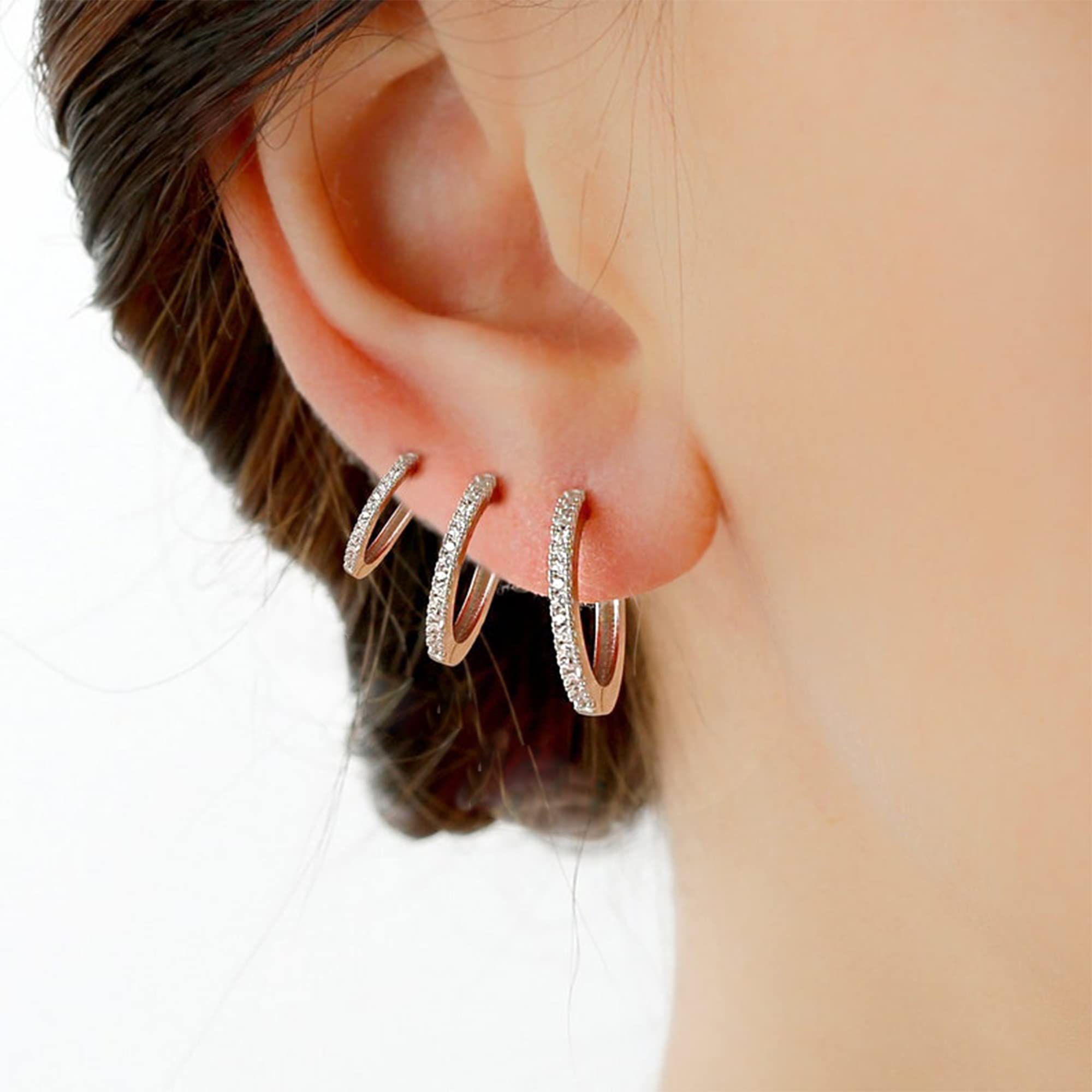 ALEXCRAFT Orecchini Cerchio Argento 925 in Oro 14K, Oro Orecchini Anallergici Donna, 3 Paia Orecchini Cerchio Piccoli con Confezione