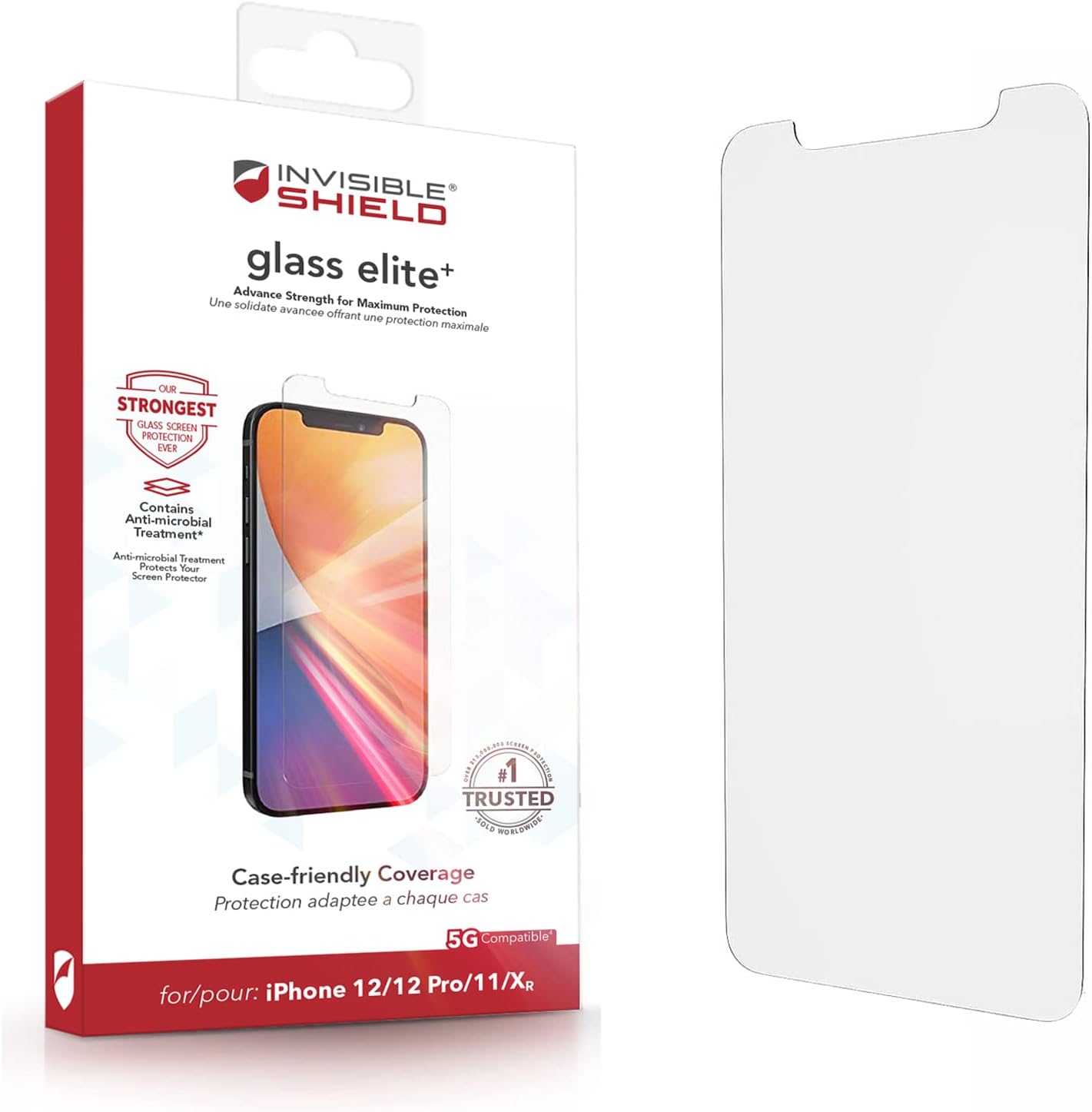 ZAGG InvisibleShield Glass Elite+ Plus Screen Protector for iPhone 12 and iPhone 12 PRO – Strongest Tempered Glass, Smudge-Free ClearPrint, Extreme Shatter, Impact and Scratch Protection Transparent