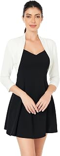 AmélieBoutik Women Ruched Casual 3/4 Sleeve Bolero Cropped Shrug Open Front Cardigan Jacket