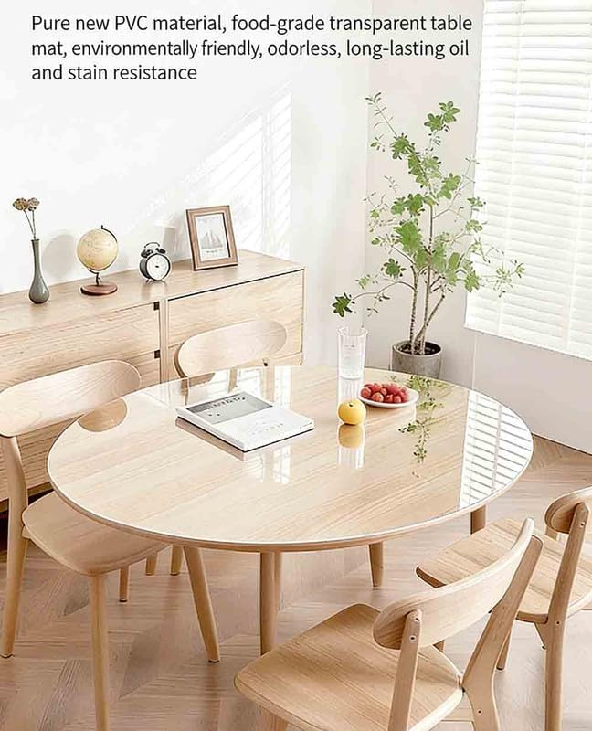 Round Clear Table Protector 72 inch Clear Table Cover Protector Round, Plastic Waterproof PVC Tablecloth, Vinyl Circle Table Top Protector for Dining Room, Coffee Tabletop