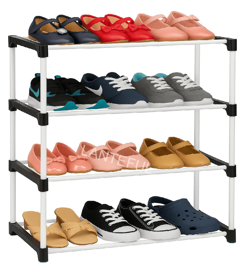 4 Tier Shoe Rack Plastic Multi use Shelf Organizer for Wardrobe, Adjustable Almirah Divider for Clothes Storage, Multipurp...