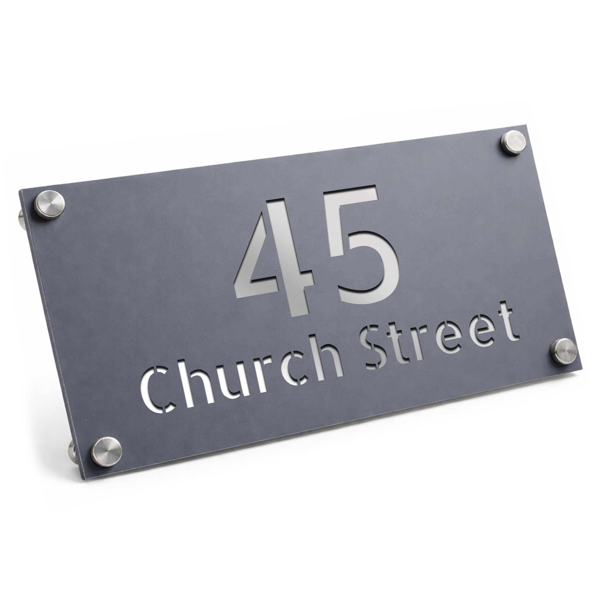 Red Ocean Personalised Address Sign For Outside Grey With Silver House Number Plaque Address Sign For Wall Sign For Home (Grey With Silver Back)