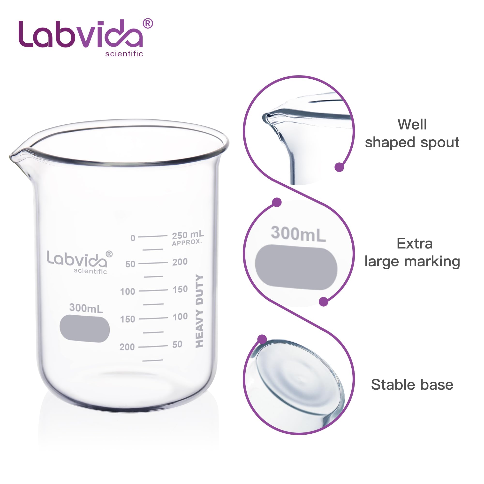 Griffin LVA011 - Vasos de vidrio de baja forma, 300 ml, borosilicato 3.3 con graduación impresa, 12 unidades