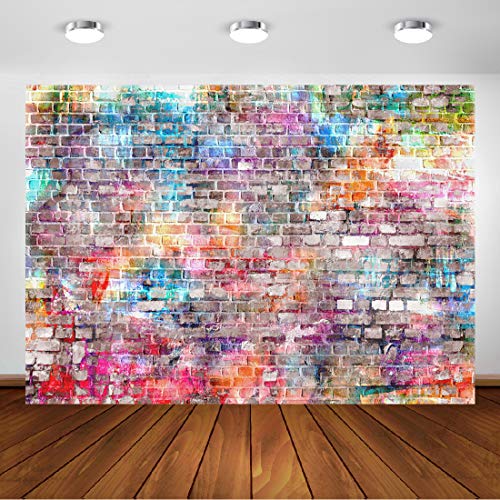 Aperturee Colorful Brick Wall Backdrops for Photography 7x5FT Graffiti Urban Art Wall Photo
