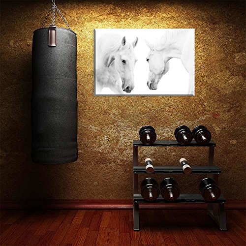 Amemny Two Modern White Horses Canvas Paintings On Canvas Contemporary Wall Art Giclee Framed Artwork Hd Printed Picture To Photo Decor For Living Room(24''Wx16''H) #TOP4