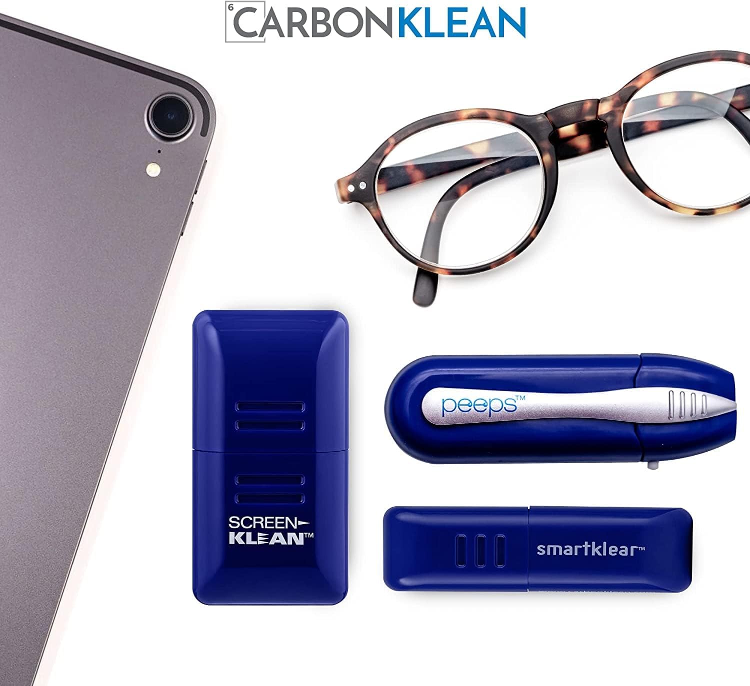 CarbonKlean Peeps Glasses Cleaner - for Eyeglasses, Reading Glasses, and More - Lens Cleaner with Carbon Microfiber Tech - Blue Injected - 3 Count