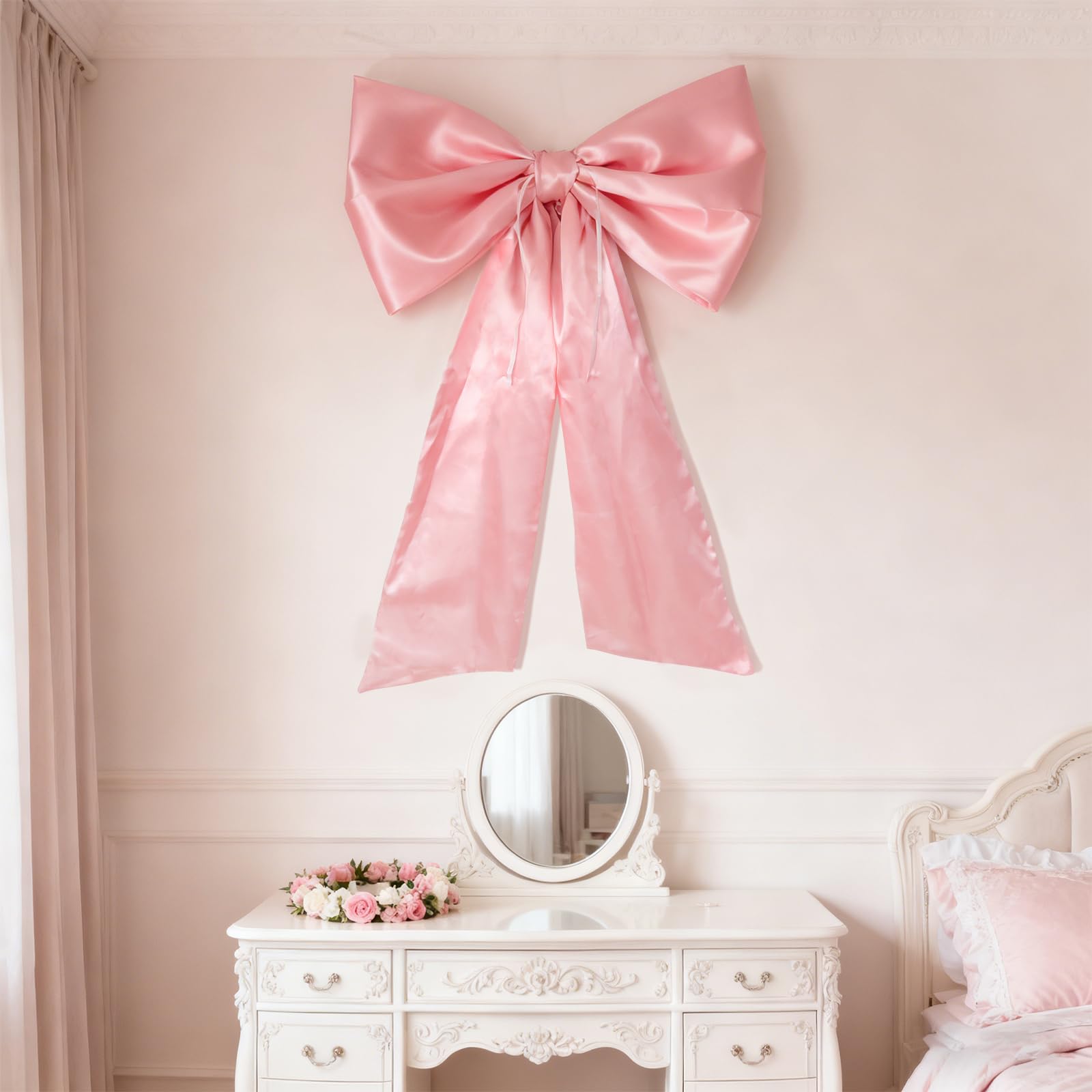 Lazo Grande Regalo 58×100 Cm con Puntos Adhesivos, Lazo Gigante Rosa para Decoración, Regalos, Fiestas y Paredes, Lazo Regalo Grande Formato para Bodas, Navidad y Eventos