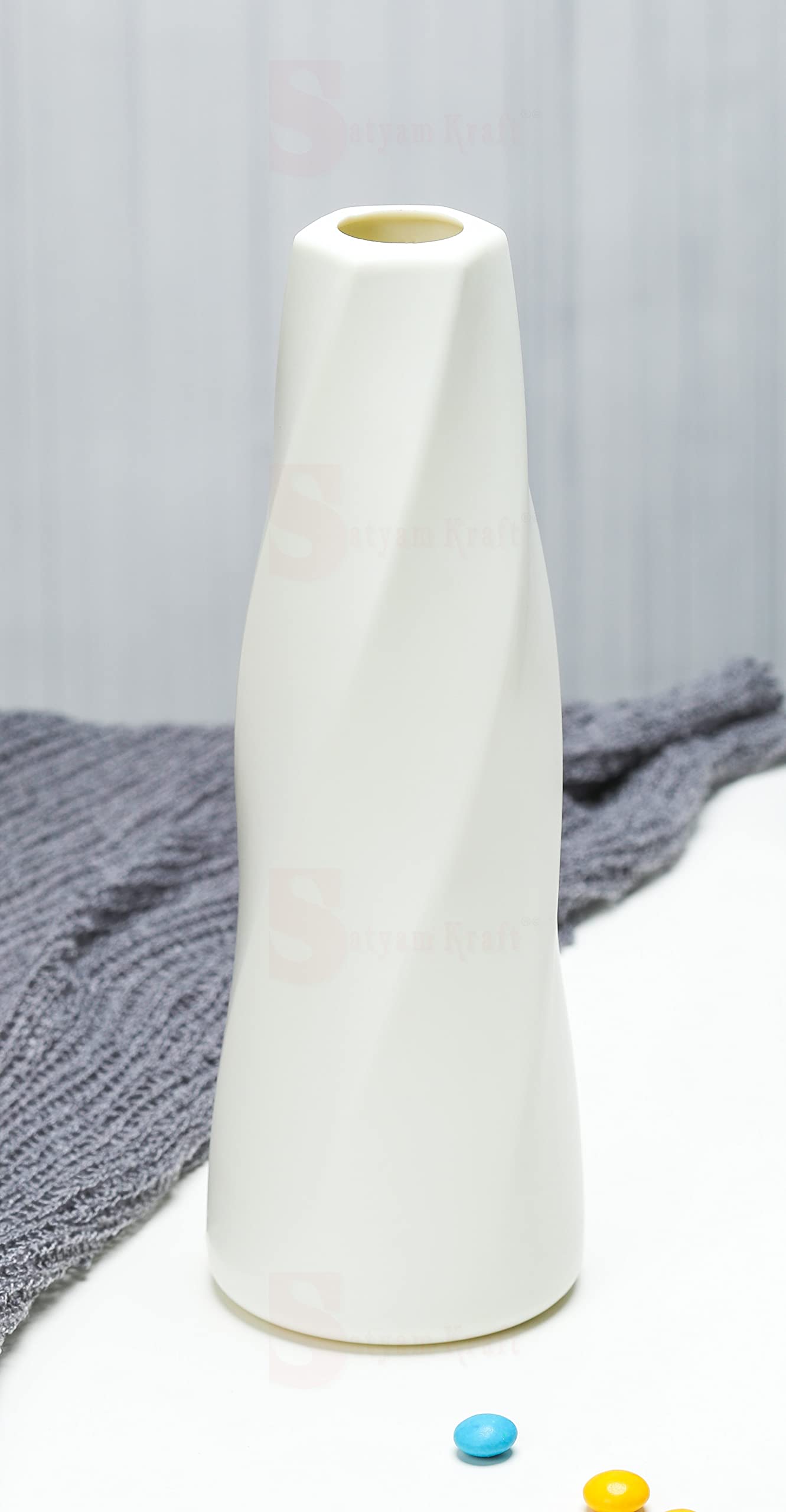 SATYAM KRAFT 1 Piece Small Size Ceramic Look Unbreakable Geometric Pattern Light Weight Plastic Vase for Diwali,Flower Pot,Newyear,Item Aesthetic Nordic Design & Craft,Deepawali(White, 8 Inch) (B09X18H5T3) Amazon Price History, Amazon Price Tracker