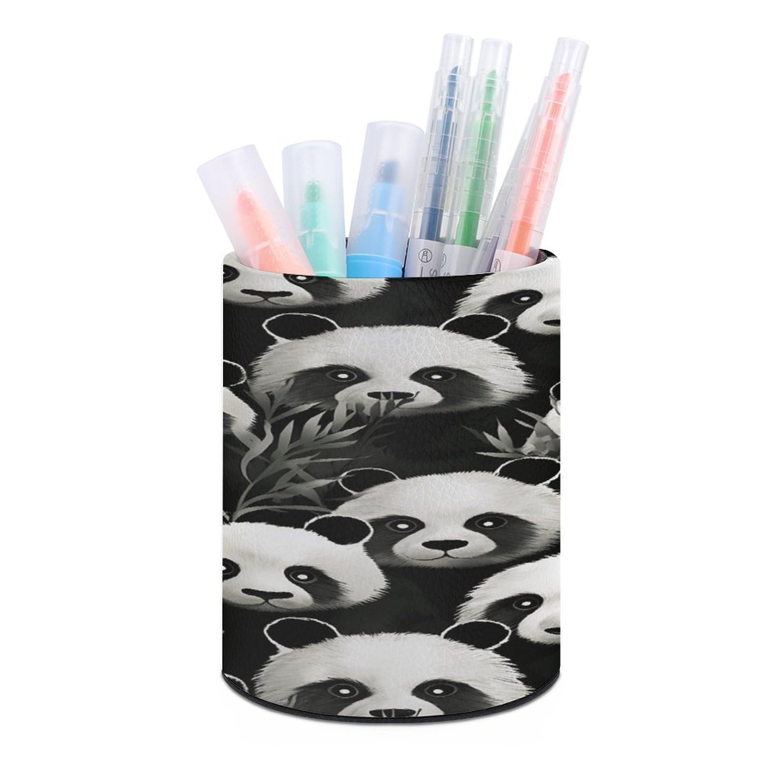 VstaDank Panda Graphic Black And White Pen Holder for Desk Makeup Brush Holders Stylish Pen Cup Cute Pencil Cup Round Pencil Holder Decor Brush Scissor Holders for Multifunctional Office Supplies