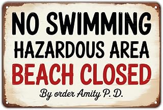 No Swimming Hazardous Area Beach Closed tin sign Vintage Beach Warning Metal Sign for Garden & Yard Bar Porch Garage Home Bedroom Kitchen Decor Gift 8 x 12 easy to hang