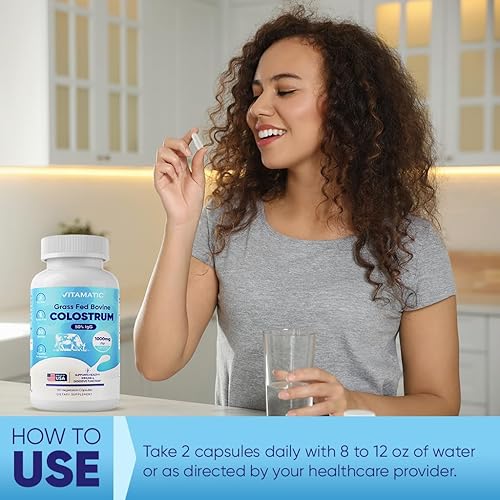 Miniatura 6 de Vitamatic Suplemento de calostro bovino de 1000 mg por porción - 50% IgG más alto - Suplemento para la salud intestinal, crecimiento del cabello,