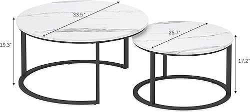 Miniatura 10 de WiberWi Juego de 2 mesas de centro redondas anidadas, grande 34.0 pulgadas, pequeña Ø 26.0 pulgadas, mesas de centro de diseño moderno para sala de