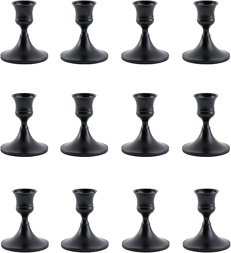 Portavelas cónico negro, portavelas, metal vintage para centros de mesa, decoración de boda (negro mate, 12 piezas)
