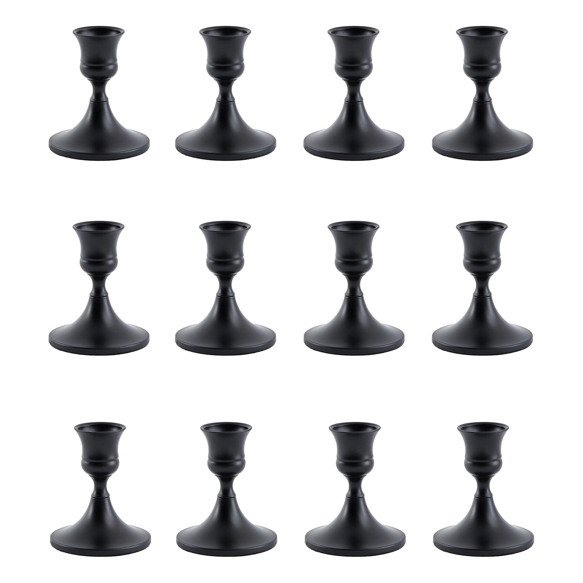 black taper candle holder, candlestick holders, vintage metal for table centerpieces wedding decor (matte black, 12 pcs)