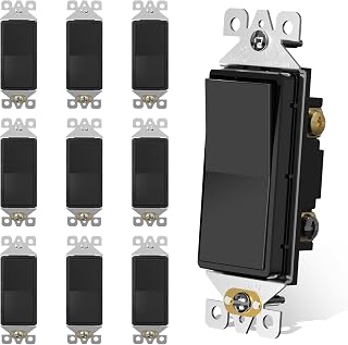 AIDA 3 Way Decorative Light Switch, Electric Switches,15Amp, 120/277 Volt, 3 Way Rocker Switch, Wall Switch Replacement, Self-Grounding, Residential and Commercial Grade, UL Listed (10 Pack,Black)