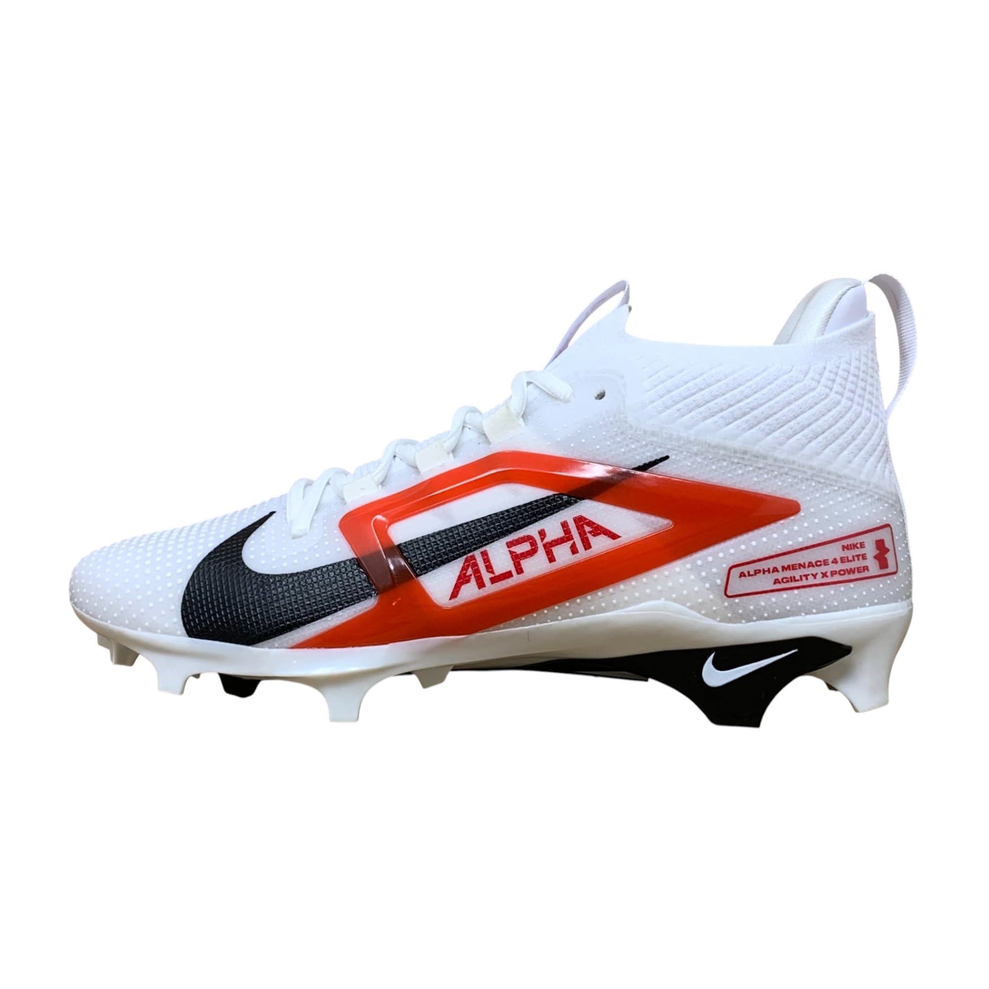 Nike Alpha Menace 4 Elite Football Cleats (White/Red/Black, US Footwear Size System, Adult, Men, Numeric, Medium, 10.5)