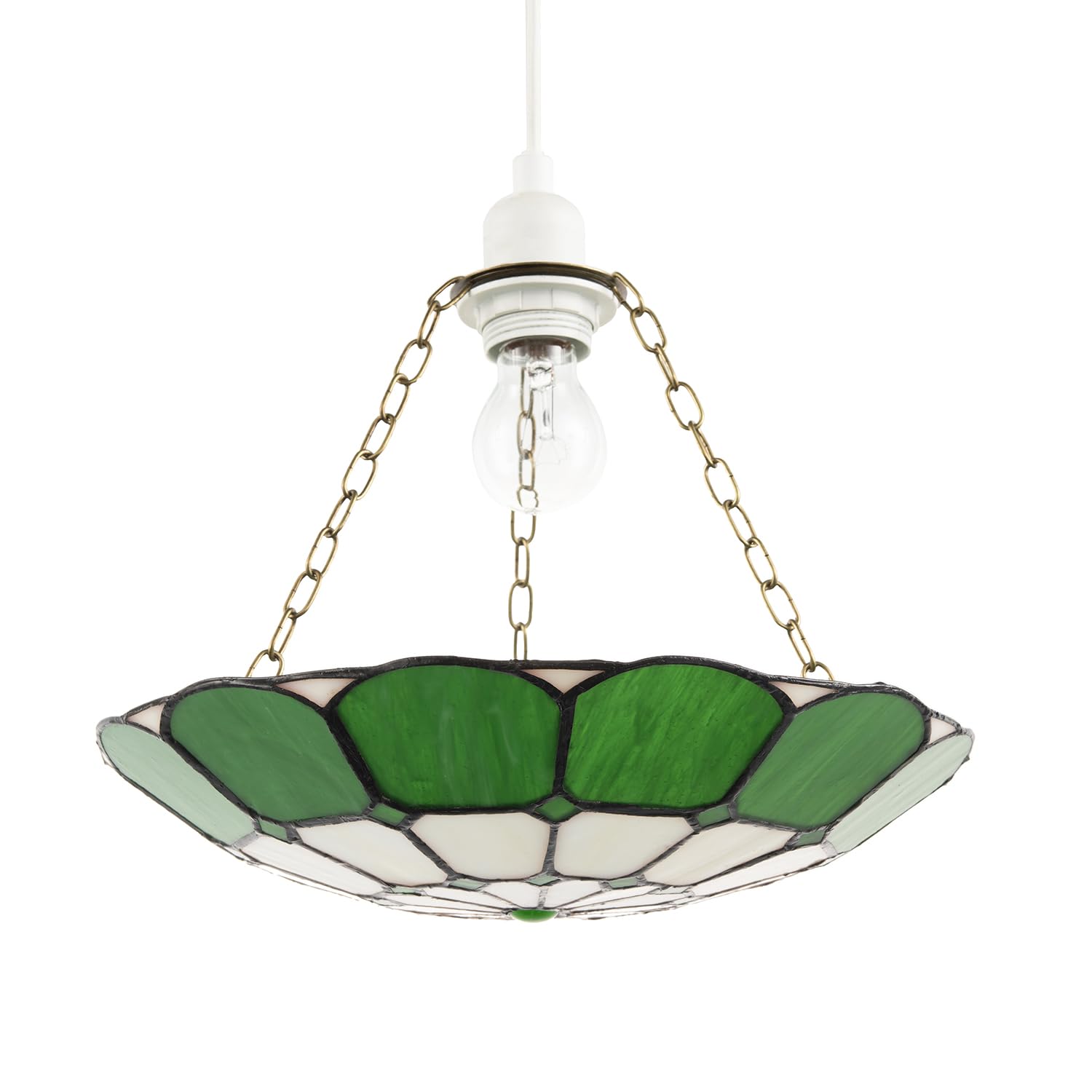Happy Homewares Unisex Green Dark Emerald & Opal White Tiffany Glass Pendant Lighting Shade Small