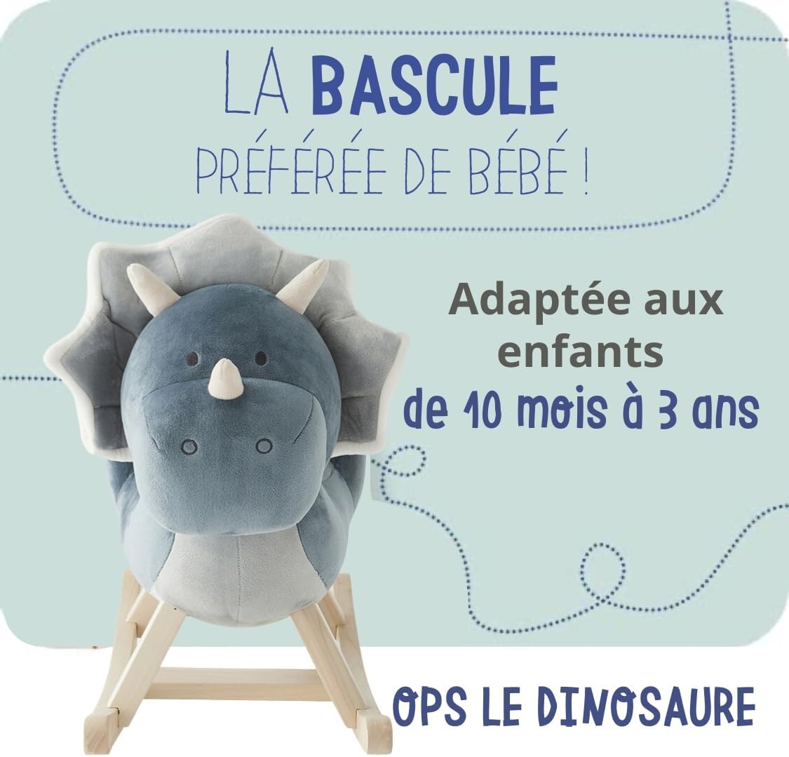 Noukie's - Ops Dinosaur Rocker - from 12 Months - with Seat Belt, Blue