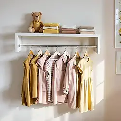 Cabideiro de Parede com Prateleira – Arara para Roupas 60 cm, MDF/MDP Certificado, Branco, Montagem Fácil