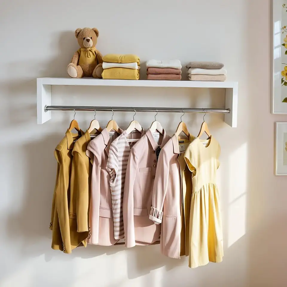 Cabideiro de Parede com Prateleira – Arara para Roupas 60 cm, MDF/MDP Certificado, Branco, Montagem Fácil