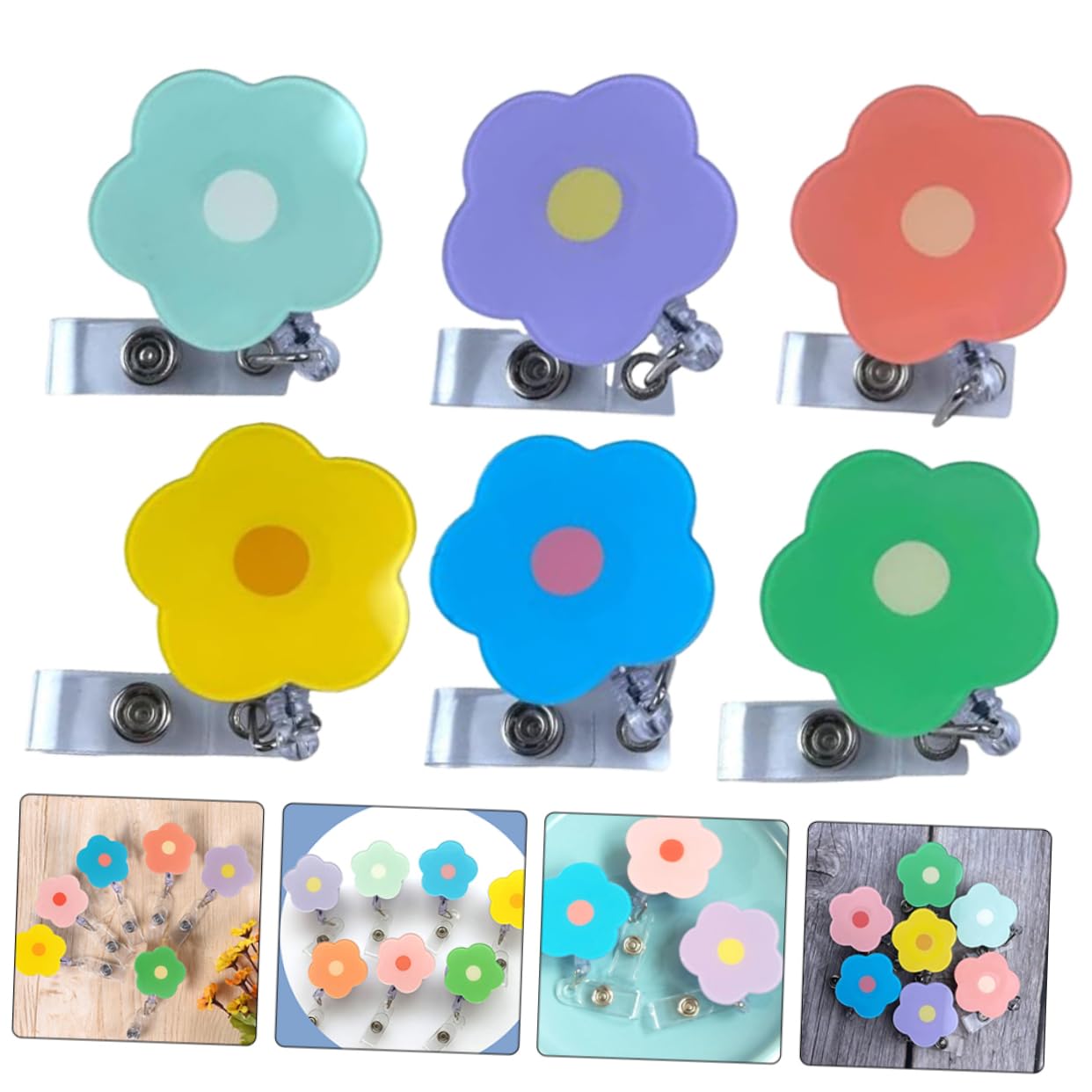 HOMSFOU 4 Set Badge Multifunzionale Fiore Clip Retrattili Per Infermieri E Professionisti Per Id E Attività 6 Pezzi * 4