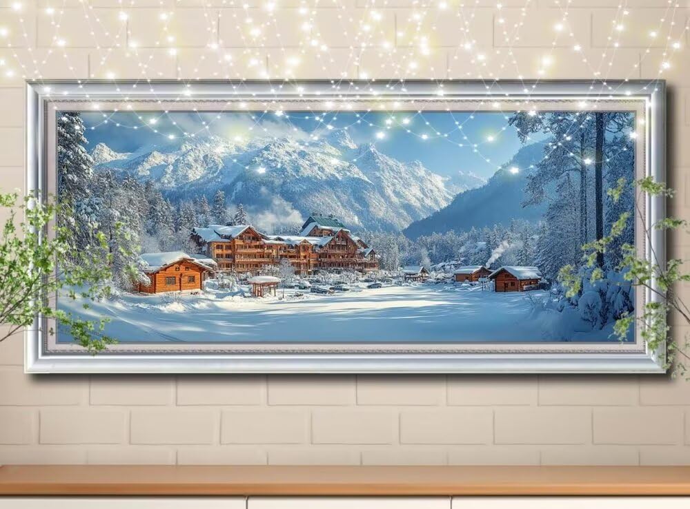 Obraz diamentowy 5D dla dorosłych, góra śnieżna, krajobraz, obraz "zrób to sam", obraz do malowania diamentami dla dzieci (70 x 180 cm), zestaw do haftu diamentowego, zestaw do malowania, do dekoracji