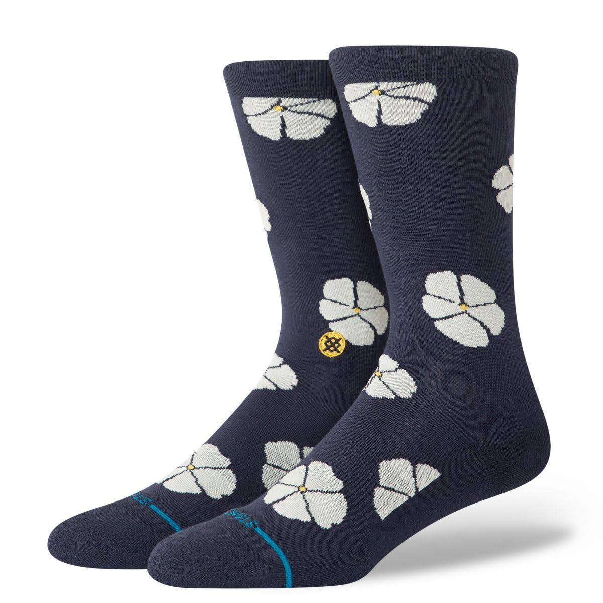 Stance Floral Crew Socks Navy Patterned Cushioned Calf Large