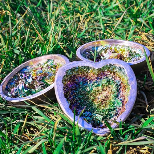 Image of Heart-Shaped Bismuth Crystal Ore Bowl - 4.25 inch Inch, 560g (19.7 oz) - Iridescent Rainbow Metal Art, Home Decor, Mineral Specimen