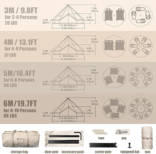 Miniatura 4 de Canvas Bell Tent Yurt Tent 4 Seasons for Camping 100% Cotton Glamping Tents with Stove Jack, Family Camping Outdoor Hunting Party