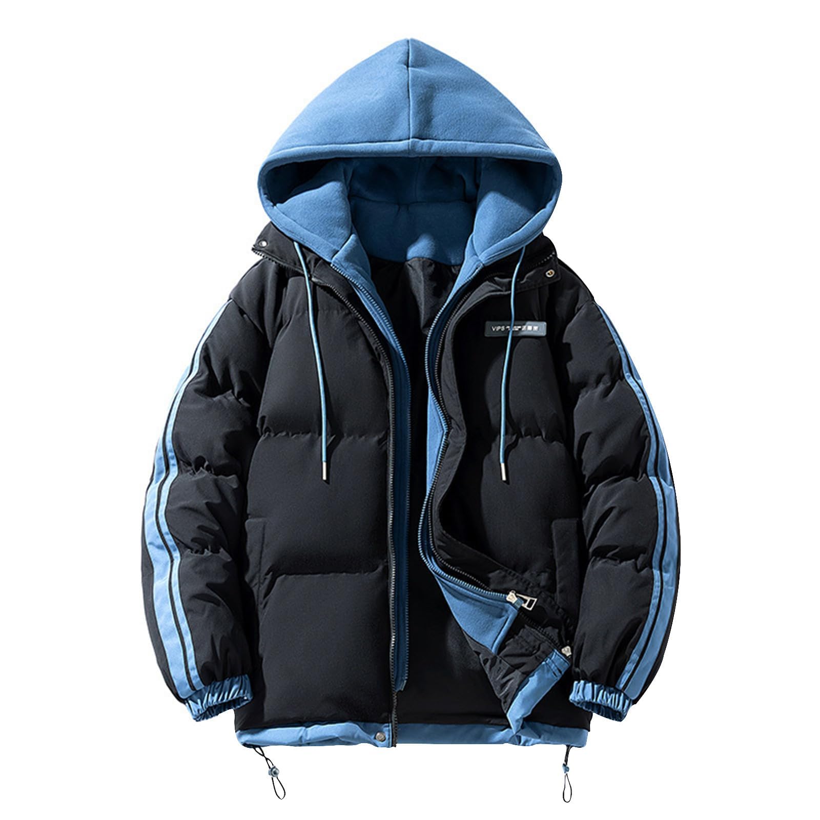 Giacca invernale da uomo Giacca trapuntata termica spessa con cappuccio Piumini allentati Blocchi di colore Inverno con tasche Y2K Streetwear Puffer Confortevole Giacche con cappuccio Cappotto