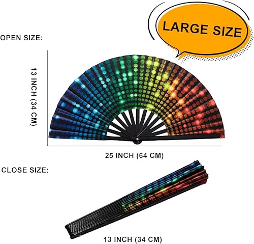 Miniatura 2 de Amajiji Abanico plegable grande para mujeres y hombres, ventilador de mano plegable de bambú japonés y tela de nailon, ventilador de mano,