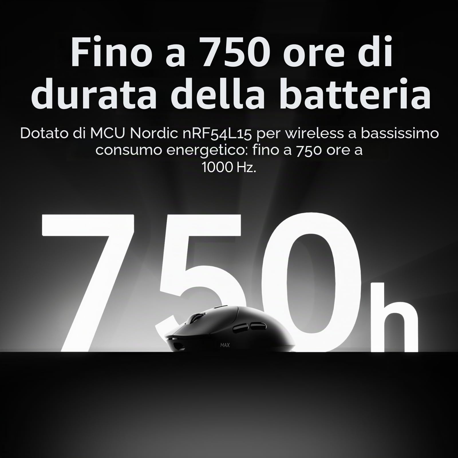 Rapoo VT2 MAX Mouse Wireless Gaming 53g Ultraleggero eSport Mouse da Gioco | PAW3950 30K DPI, 8000Hz, Nordic nRF54L15 MCU, Batteria 750 Ore, 10 Tasti Programmabili, Mouse Ricaricabile per PC/ Mac, Nero