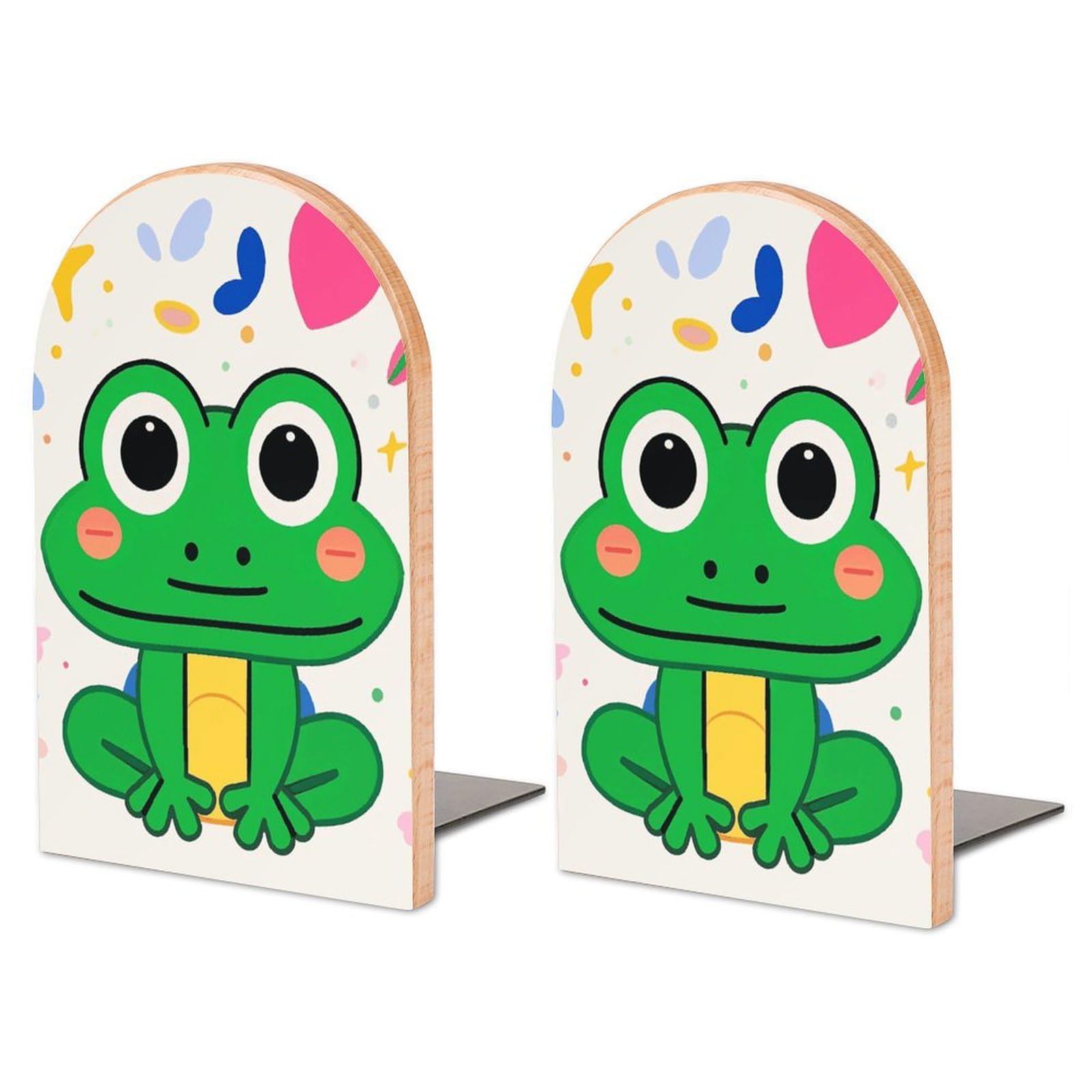 Serre-livres grenouille grand format en bois et métal, séparateur de livre pour étagère
