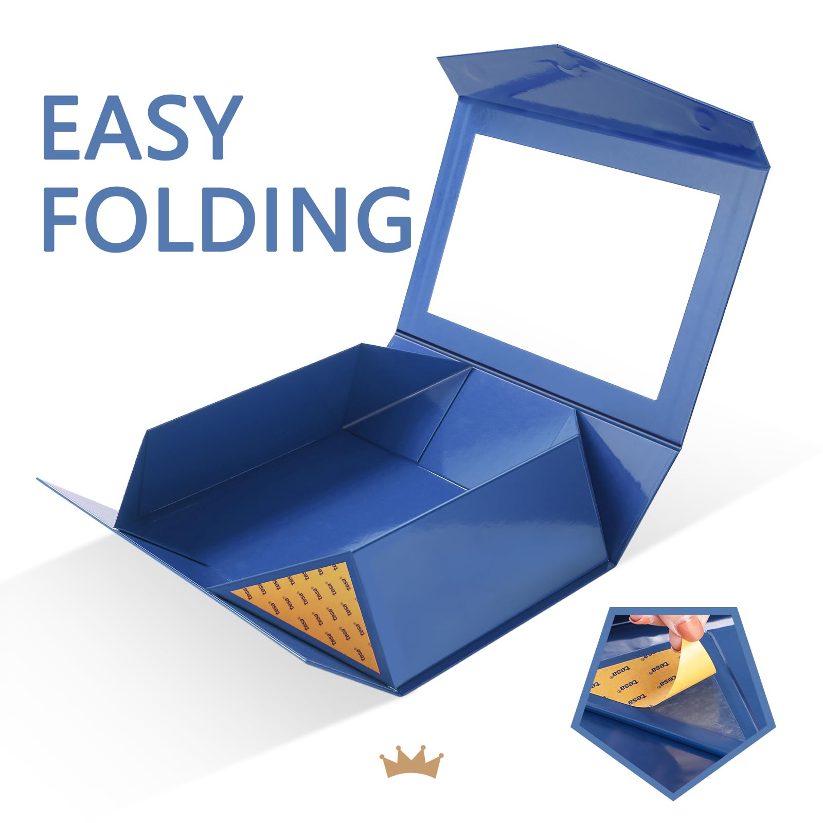 PACKQUEEN 5 große blaue Oster-Geschenkboxen mit Fenster, 34,9 x 22,9 x 10,4 cm, transparente Geschenkboxen für Geschenke enthalten Bänder, Karten, Trauzeugen-Antragsboxen, Boxen mit magnetischen