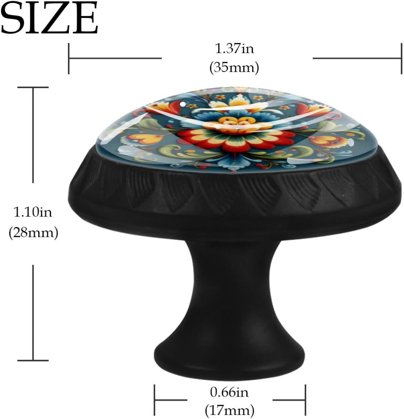 Black Base Norwegian Rosemaling Folk Style Flower (10) Daily Use Drawer Knobs, Pattern Cabinet Pulls for Furniture Upgrade