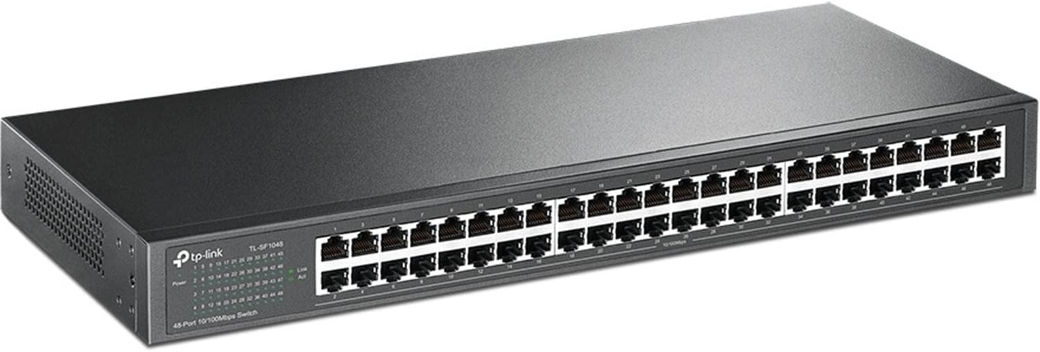 TP-Link 48 Port 10/100Mbps Fast Ethernet Switch, Plug and Play, Rackmount, Sturdy Metal w/Shielded Ports, Fanless, Unmanaged (TL-SF1048)