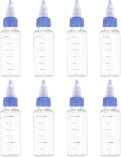 PATIKIL Botellas de plástico de 30 ml/1 oz con tapa azul de rosca, 8 unidades Botella dispensadora redonda graduada vacía Botella puntiaguda para líquidos, transparente