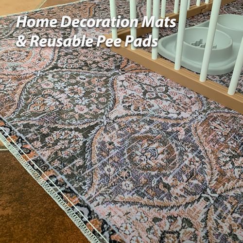 Image of nunubaby 4PACK Washable Pee Pads for Dogs, Stylish, Non-Slip and Leak-Proof Pee Pads. Reusable Potty Pads for Dogs for Crates and Floors.(Brown /Multi,24 inch x48 inch )