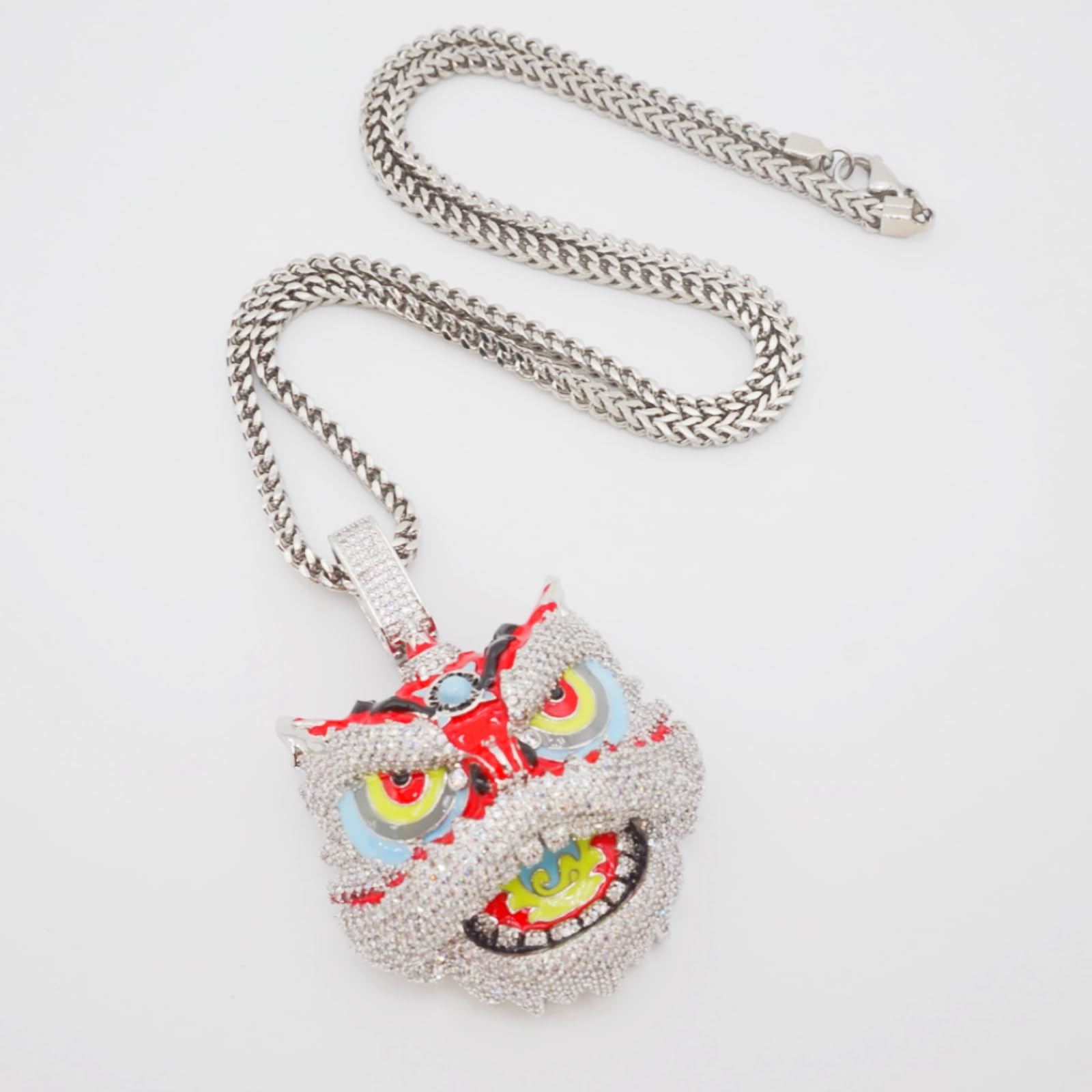 ICEDIAMOND Iced Out Bling collana per gli uomini Hip Hop oro bianco 14 K CNY Leone Sveglio CZ Diamante Ciondolo & Solido Franco Square Box Link Chain Collana