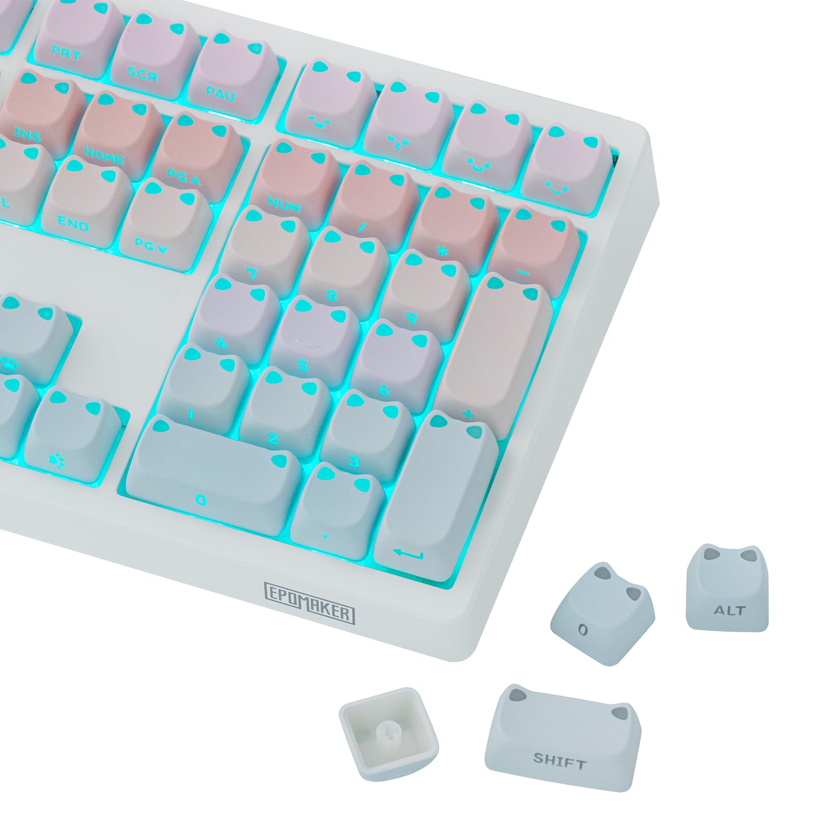 EPOMAKER Shimmeow Keycaps Set - 113 Keys Cute Cat Keycaps, Shine Through, Mao Profile, MX-Style Compatible for 60%/65%/75%/TKL/96%/Full-Sized ANSI Layout Mechanical Gaming Keyboards (Nebula) - Nebula